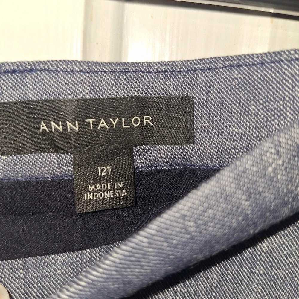 Ann Taylor Womens 12T Denim Blue Midi Wrap Skirt Tie Waist Linen Blend - Picture 6 of 6